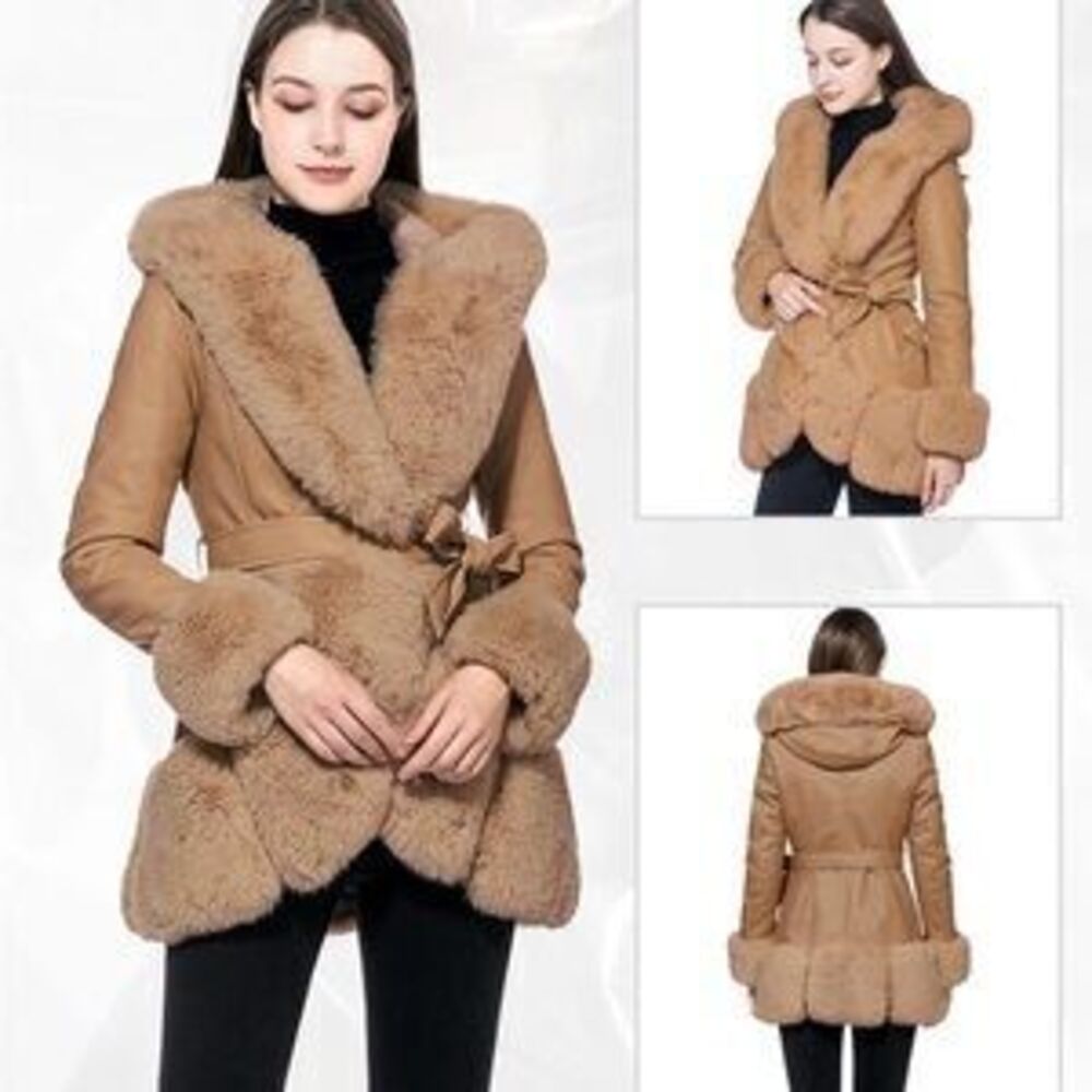 faux suede trim women jacket faux fur coat winter jacket - Picture 5 of 5